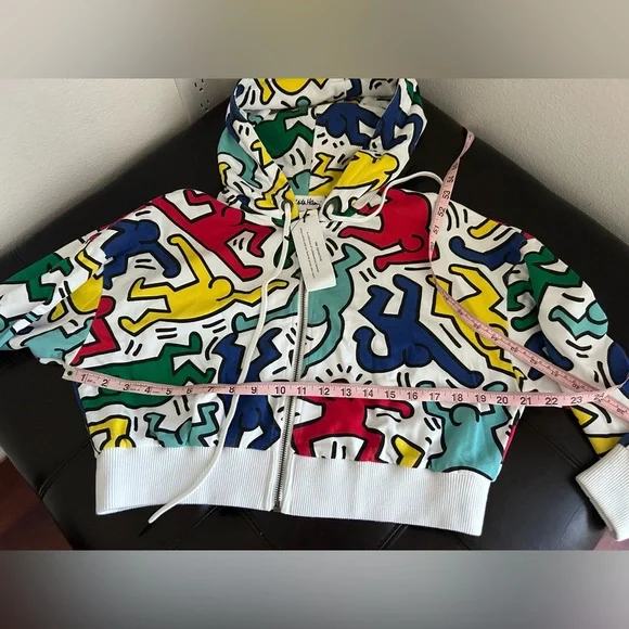 NWT Alice + Olivia X Keith Haring Barron Crop Zip Up Hoodie Sweatshirt Jacket L - Picture 6 of 16